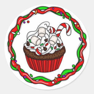 Pegatina Redonda Pastel de navidades con Candy Cane