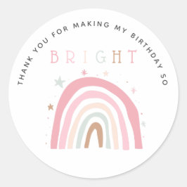 Pegatina Redonda Pastel de niños arcoiris Cumpleaños Tan Brillante