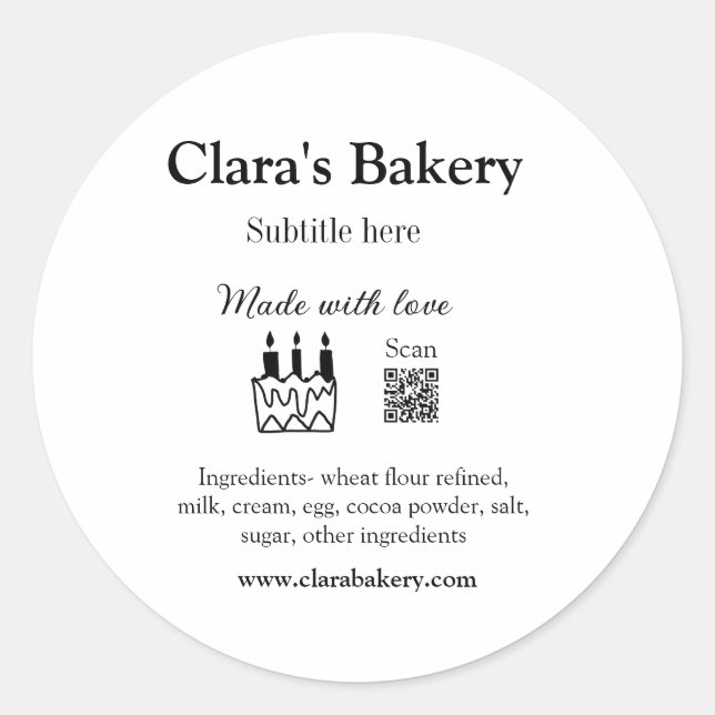 Pegatina Redonda Pastel de panadería agregar ingredientes hechos co (Anverso)