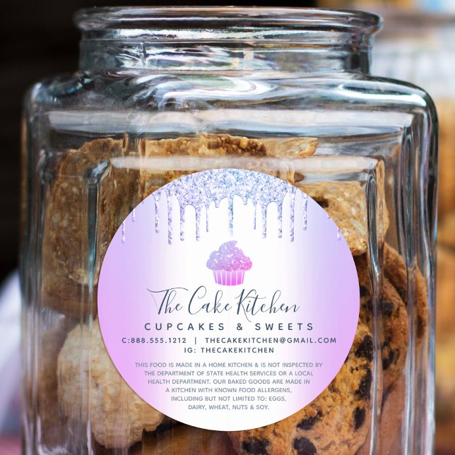Pegatina Redonda Pastel de panadería Chef Moda Purpurina morado Dri (Subido por el creador)