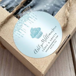 Pegatina Redonda Pastel de panadería Chef Purpurina turquesa Moda d