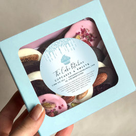 Pegatina Redonda Pastel de panadería Chef Purpurina Turquesa Perfor