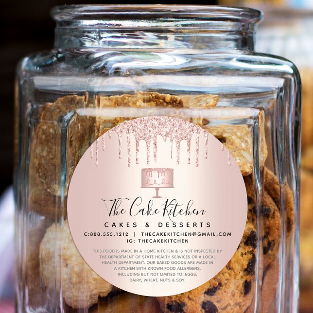 Pegatina Redonda Pastel de panadería Chef Rosa Purpurina de Oro Per (Subido por el creador)