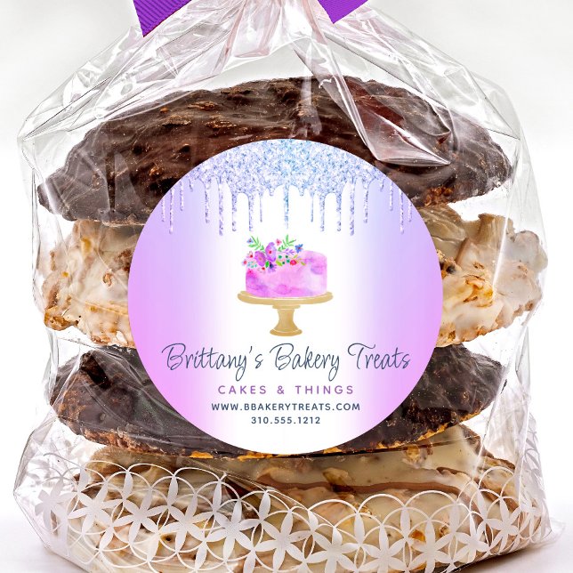 Pegatina Redonda Pastel de panadería morada Purpurina gotea postre  (Subido por el creador)