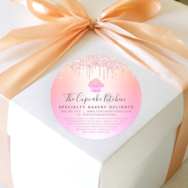 Pegatina Redonda Pastel de panadería Purpurina rosa Rainbow Ombre L (Subido por el creador)