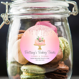 Pegatina Redonda Pastel de panadería Purpurina rosa Rubor gotea orm