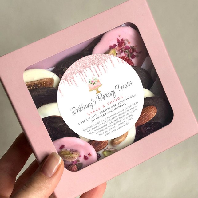 Pegatina Redonda Pastel de panadería Rubor Purpurina rosado gotea p (Subido por el creador)