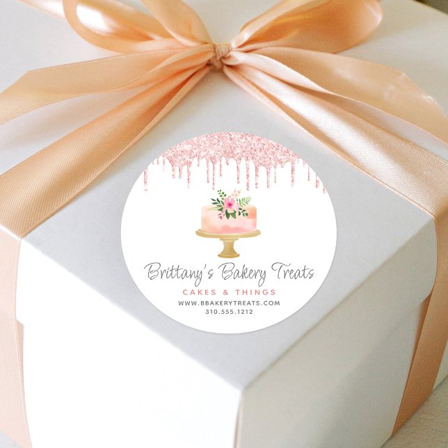 Pegatina Redonda Pastel de panadería Rubor Purpurina rosado y postr (Subido por el creador)