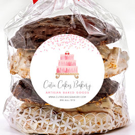 Pegatina Redonda Pastel de panadería Rubor Rosado Rociar postre pas