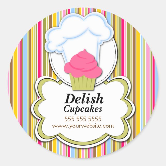 Pegatina Redonda Pastel de pastel y sellado de caja de panadería Go (Anverso)