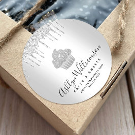 Pegatina Redonda Pastel de pastelería Chef Panadería Purpurinas Pla