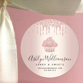 Pegatina Redonda Pastel de pastelería Chef Panadería Rosa de Oro Pu