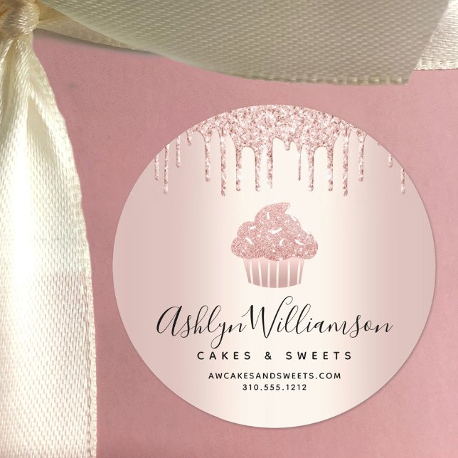 Pegatina Redonda Pastel de pastelería Chef Panadería Rosa de Oro Pu (Subido por el creador)