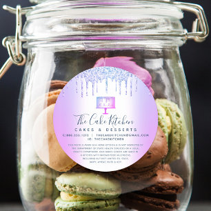 Pegatina Redonda Pastel de pastelería Chef Purpurina morado Perfora