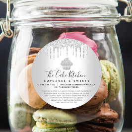 Pegatina Redonda Pastel de pastelería Chef Sliver Purpurinas Drin L