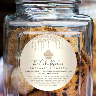 Pegatina Redonda Pastel de pastelería Moda Chef Purpurina de oro Pe