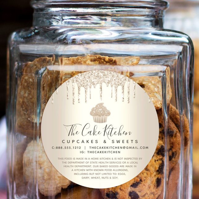 Pegatina Redonda Pastel de pastelería Moda Chef Purpurina de oro Pe (Subido por el creador)