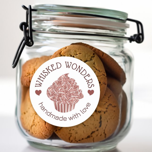 Pegatina Redonda Pastel de pastelería Purpurina Rosa de Oro Perros  (Pastry Cake Bakery Glitter Rose Gold Pink Drips Classic Round Sticker)