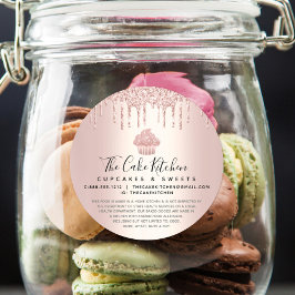 Pegatina Redonda Pastel de pastelería Rosa  Purpurina de oro Perfor