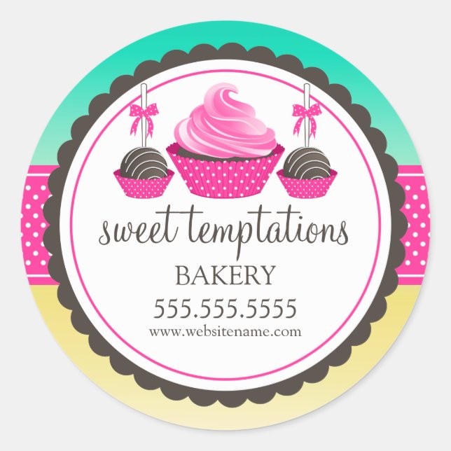Pegatina Redonda Pastel de torta y copas de pasteles (Anverso)