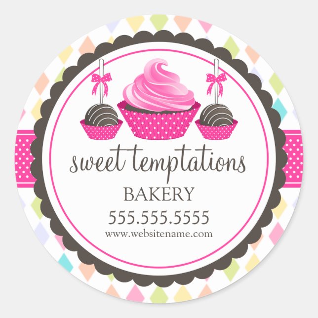 Pegatina Redonda Pastel de torta y copas de pasteles (Anverso)