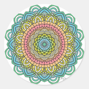 Pegatina Redonda Pastel Defleur Mandala