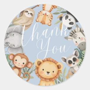 Pegatina Redonda Pastel Ducha tropical para bebés Selva Safari Anim