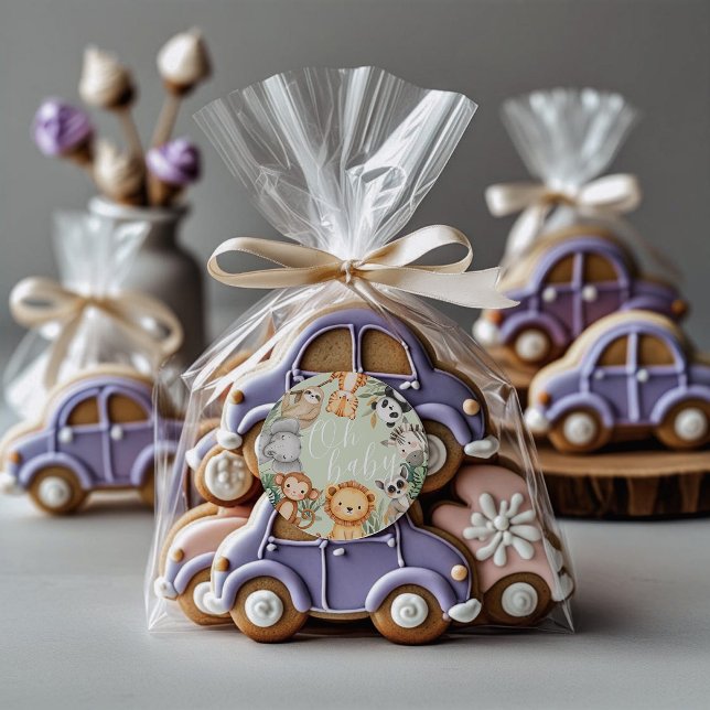 Pegatina Redonda Pastel Ducha tropical para bebés Selva Safari Anim (Subido por el creador)