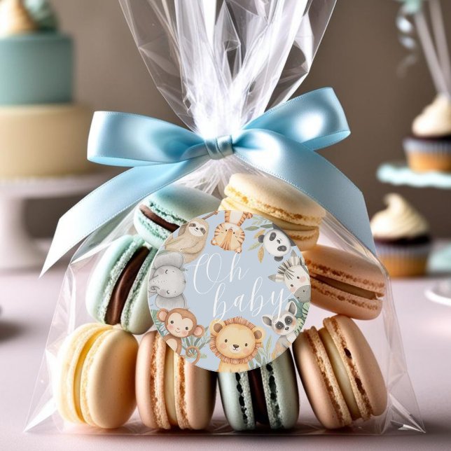 Pegatina Redonda Pastel Ducha tropical para bebés Selva Safari Anim (Subido por el creador)