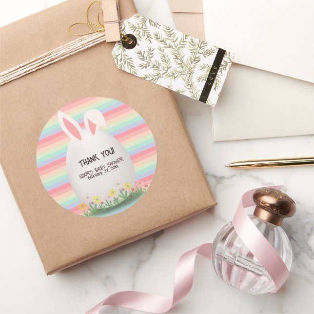 Pegatina Redonda Pastel Easter Egg Bunny Baby Shower (Regalar)