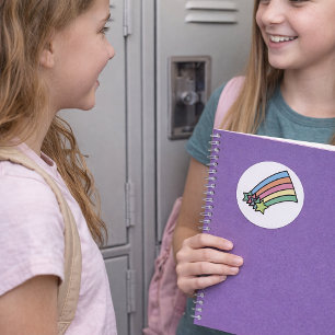 Pegatina Redonda Pastel Estrella Fugaz Arcoíris Retro Lindo