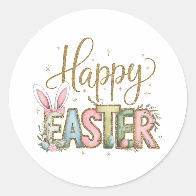 Pegatina Redonda Pastel Feliz Pascua (Anverso)