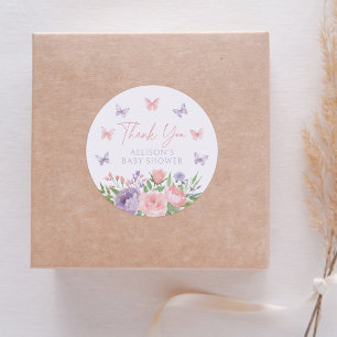Pegatina Redonda Pastel Floral Mariposa Baby Shower