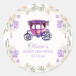 Pegatina Redonda Pastel Floral Princess Carriage Girl Baby Shower