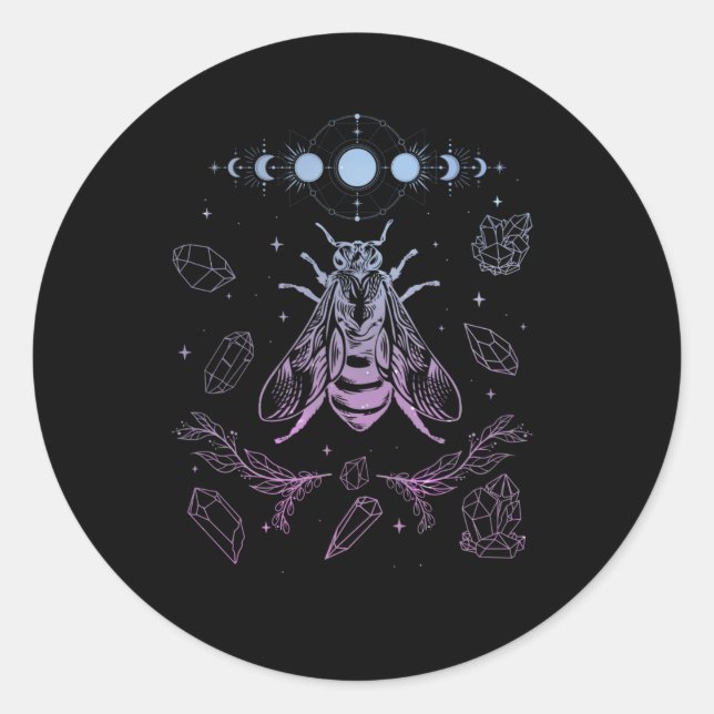 Pegatina Redonda Pastel Gótico Moon Insect Gothic Wicca Crescent Be (Anverso)