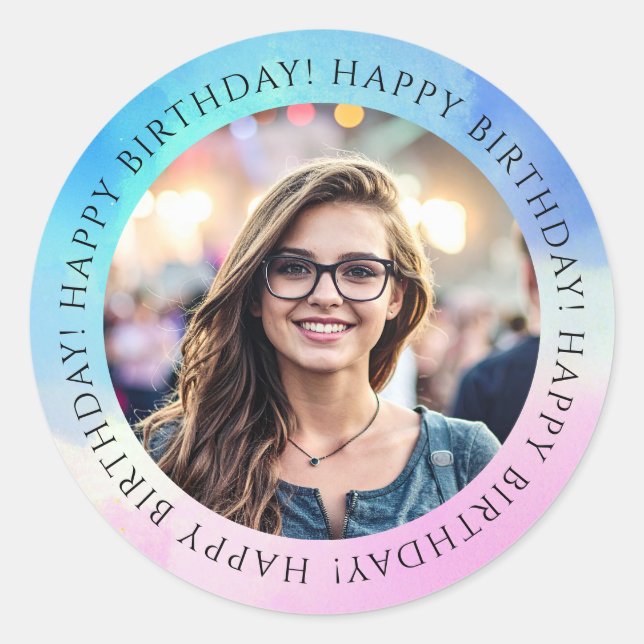 Pegatina Redonda Pastel Happy Birthday Photo Envelope Seal Sticker  (Anverso)