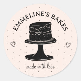 Pegatina Redonda Pastel Hecho Con Amor Ilustrado Para Reposteros Ca