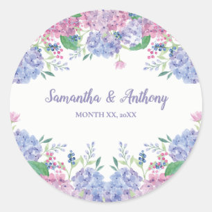 Pegatina Redonda Pastel Hydrangeas - Boda floral