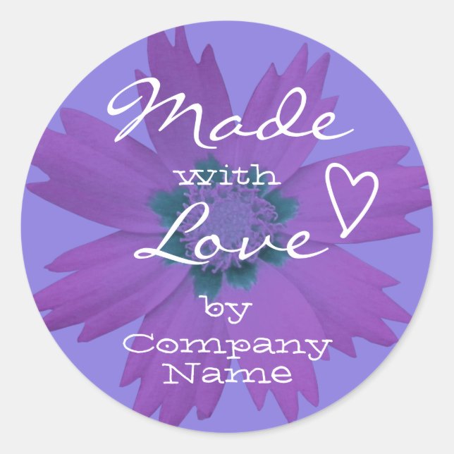 Pegatina Redonda Pastel Lilac Flor púrpura Flor hecha con amor (Anverso)