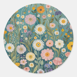 Pegatina Redonda Pastel Meadow Bliss