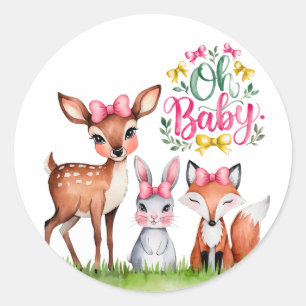 Pegatina Redonda Pastel Meadow Companions Chica Baby Shower