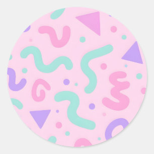 Pegatina Redonda Pastel Memphis Squiggle Geométrico Divertido Retro