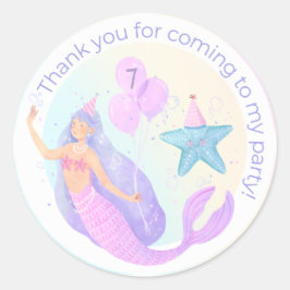 Pegatina Redonda Pastel Mermaid cumpleaños fiesta de agradecimiento