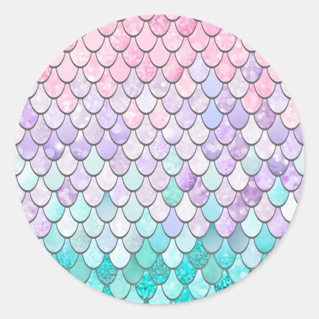 Pegatina Redonda Pastel Mermaid Scales (Anverso)