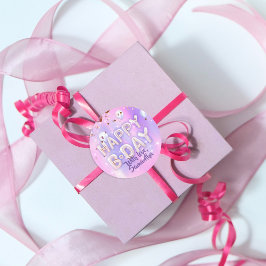 Pegatina Redonda Pastel Moderno Glam Globos de moda Feliz cumpleaño