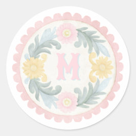 Pegatina Redonda Pastel Monograma Talavera Mexicana