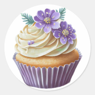 Pegatina Redonda Pastel morado con flores