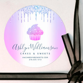 Pegatina Redonda Pastel Panadería Moda Chef Purpurinas Azul morado