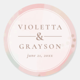 Pegatina Redonda Pastel Peach Dreamy Resumen Boda de Arte