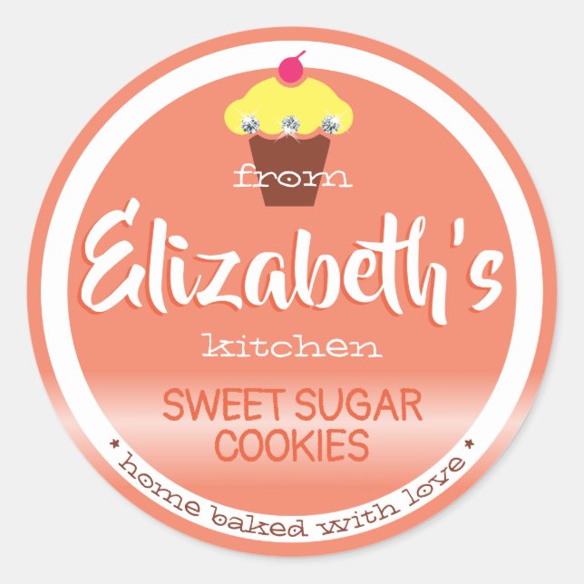 Pegatina Redonda Pastel Peach Naranja Sweet Cupcake Baking Labs (Anverso)